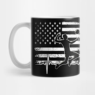 Volleyball Player Retro American Flag Volleyball Heartbeat Long Mug